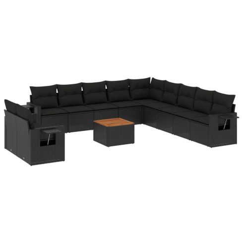 12 részes fekete polyrattan kerti ülőgarnitúra párnákkal
