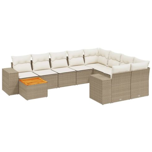 10 részes bézs polyrattan kerti ülőgarnitúra párnával