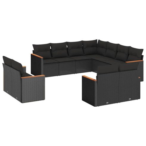 11 részes fekete polyrattan kerti ülőgarnitúra párnákkal