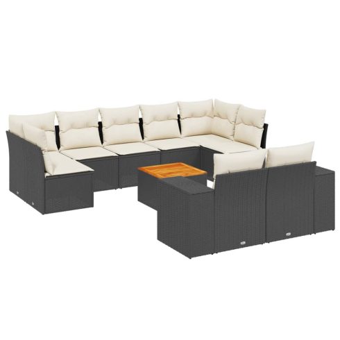 10 részes fekete polyrattan kerti ülőgarnitúra párnákkal