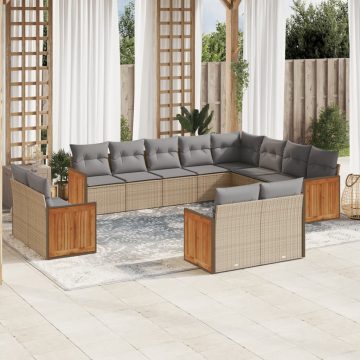   12 részes bézs polyrattan kerti ülőgarnitúra párnákkal
