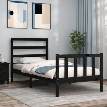 Fekete tömör fa ágykeret fejtámlával Small Single