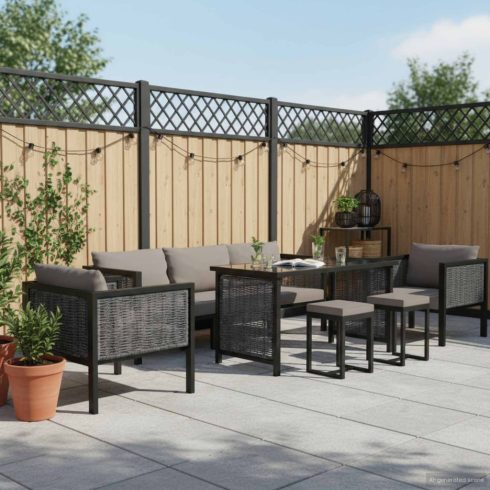 8 részes antracitszürke kerti polyrattan ülőgarnitúra párnákkal
