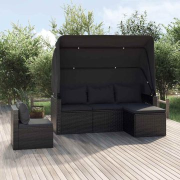   4 részes fekete polyrattan kerti ülőgarnitúra párnákkal