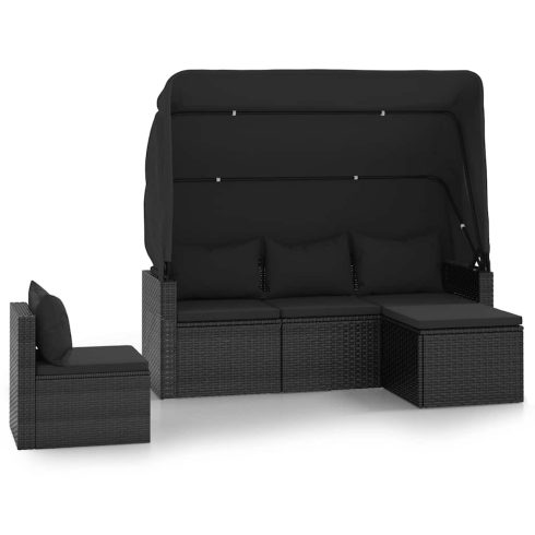 4 részes fekete polyrattan kerti ülőgarnitúra párnákkal