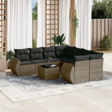   9 részes szürke polyrattan kerti ülőgarnitúra párnákkal