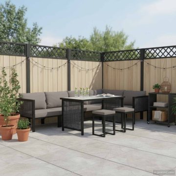   9 részes antracitszürke kerti polyrattan ülőgarnitúra párnákkal