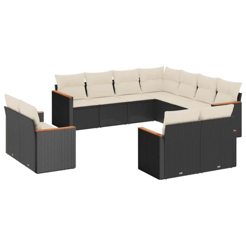 11 részes fekete polyrattan kerti ülőgarnitúra párnákkal