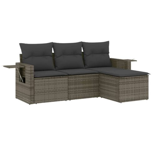 4 részes szürke polyrattan kerti ülőgarnitúra párnákkal