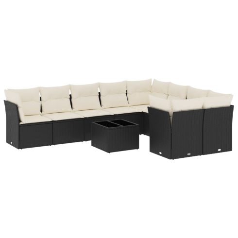 10 részes fekete polyrattan kerti ülőgarnitúra párnákkal