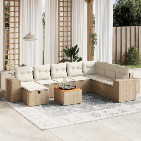 9 részes bézs polyrattan kerti ülőgarnitúra párnákkal