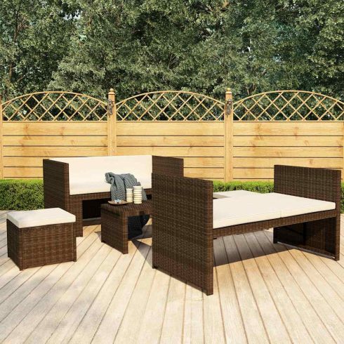 5 részes barna polyrattan kerti ülőgarnitúra párnákkal