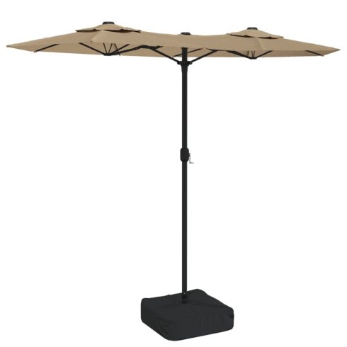 Tópszínű dupla tetős napernyő LED-ekkel 316x145 cm