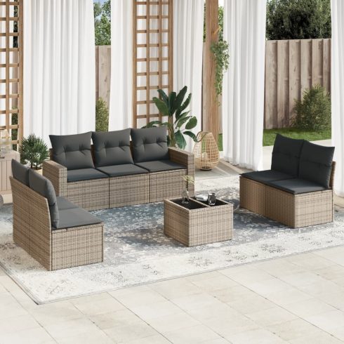 8 részes szürke polyrattan kerti ülőgarnitúra párnákkal