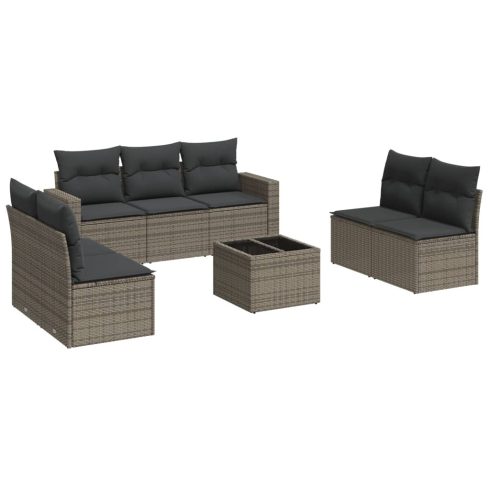 8 részes szürke polyrattan kerti ülőgarnitúra párnákkal