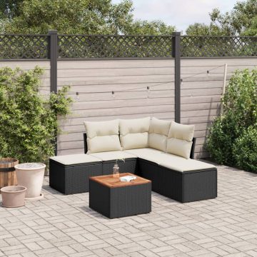   6 részes fekete polyrattan kerti ülőgarnitúra párnákkal
