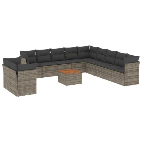 12 részes szürke polyrattan kerti ülőgarnitúra párnákkal