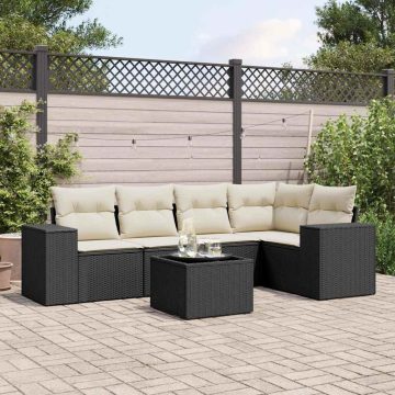   6 részes fekete polyrattan kerti ülőgarnitúra párnákkal