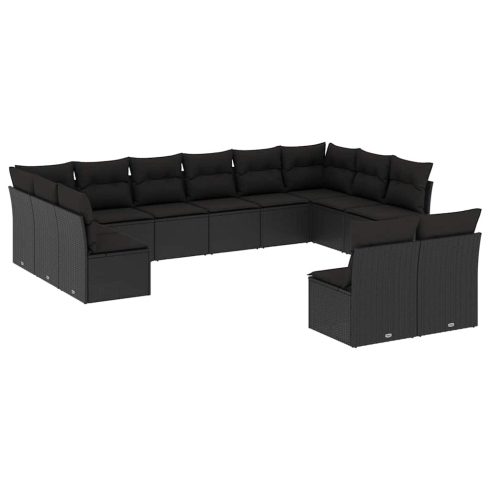 12 részes fekete polyrattan kerti ülőgarnitúra párnákkal