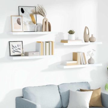   4 db magasfényű fehér MDF lebegő fali polc 90 x 23,5 x 3,8 cm