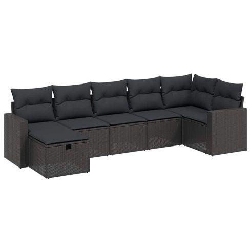 7 részes fekete polyrattan kerti ülőgarnitúra párnával