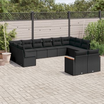   12 részes fekete polyrattan kerti ülőgarnitúra párnákkal