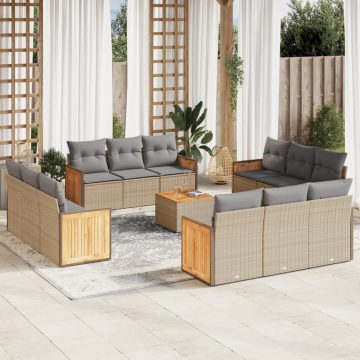   13 részes bézs polyrattan kerti ülőgarnitúra párnákkal