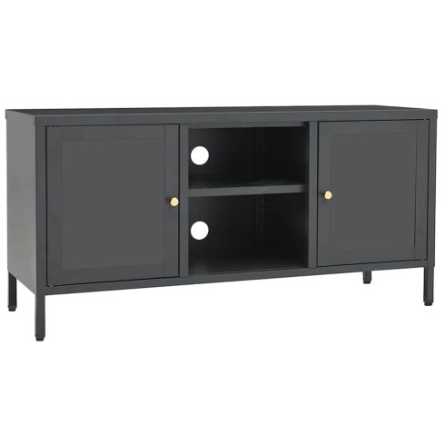 Antracitszürke acél és üveg TV-szekrény 105 x 35 x 52 cm