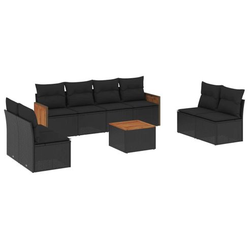 9 részes fekete polyrattan kerti ülőgarnitúra párnákkal