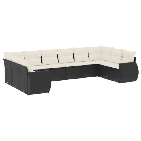 10 részes fekete polyrattan kerti ülőgarnitúra párnákkal