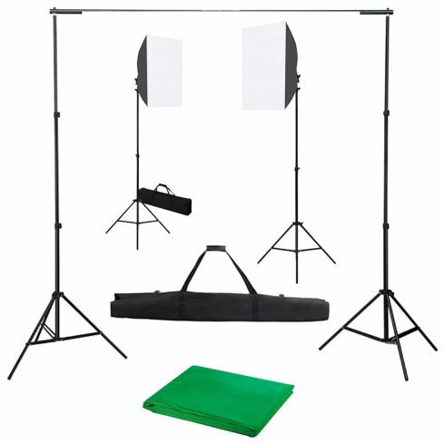 Fotóstúdió-felszerelés softbox lámpákkal és háttérrel