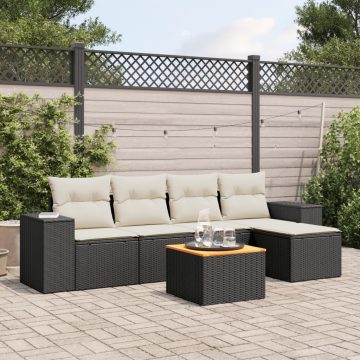   6 részes fekete polyrattan kerti ülőgarnitúra párnákkal