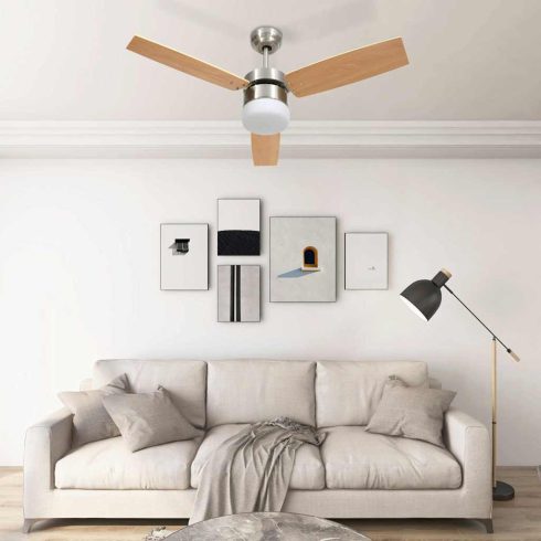 Világosbarna mennyezeti ventilátor fénnyel/távirányítóval 108cm