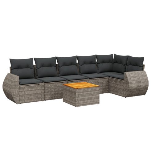 7 részes szürke polyrattan kerti ülőgarnitúra párnákkal