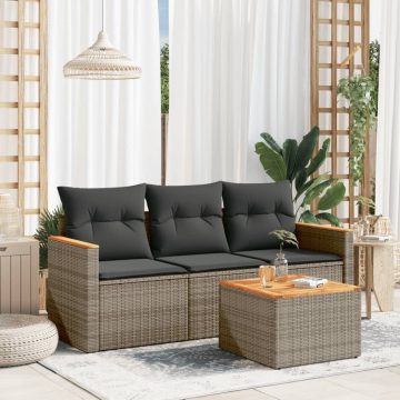   4 részes szürke polyrattan kerti ülőgarnitúra párnákkal
