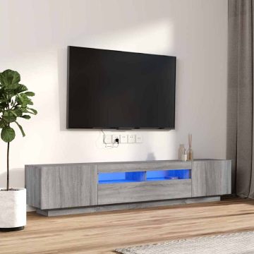   2 részes szürke sonoma színű fa TV-szekrény szett LED-lámpákkal