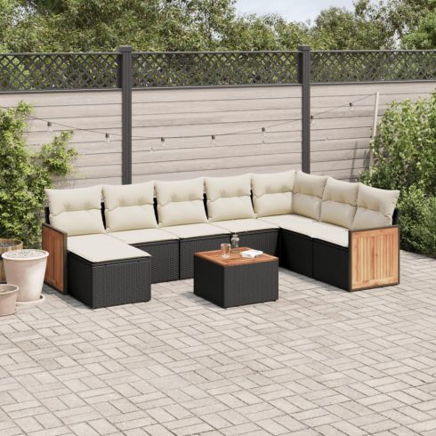 9 részes fekete polyrattan kerti ülőgarnitúra párnákkal