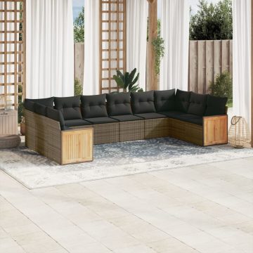   10 részes szürke polyrattan kerti ülőgarnitúra párnákkal