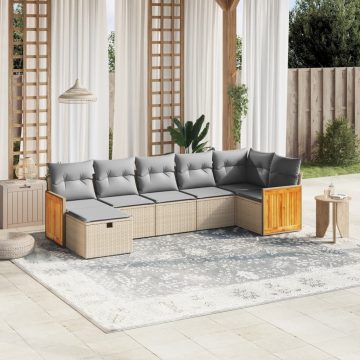   7 részes vegyes bézs polyrattan kerti ülőgarnitúra párnákkal