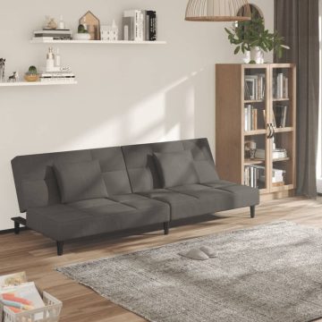   Kétszemélyes sötétzöld bársony kanapéágy két párnával