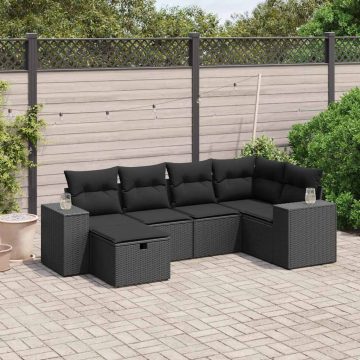   6 részes fekete polyrattan kerti ülőgarnitúra párnákkal
