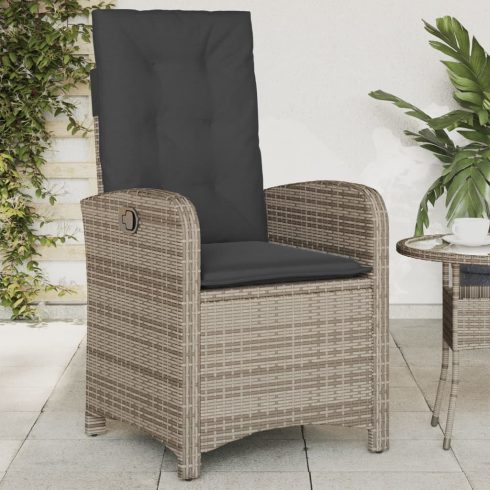 Szürke polyrattan dönthető kerti szék párnákkal