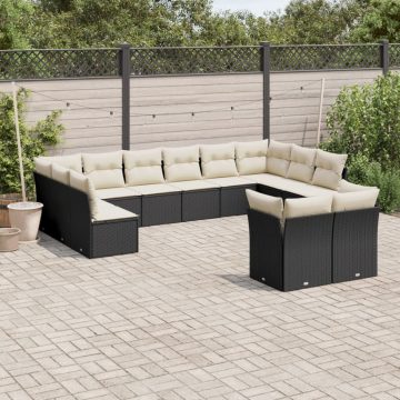   12 részes fekete polyrattan kerti ülőgarnitúra párnákkal