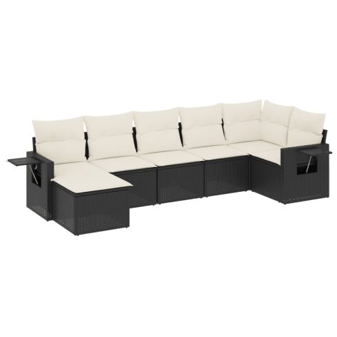7 részes fekete polyrattan kerti ülőgarnitúra párnával