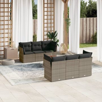   7 részes szürke polyrattan kerti ülőgarnitúra párnákkal