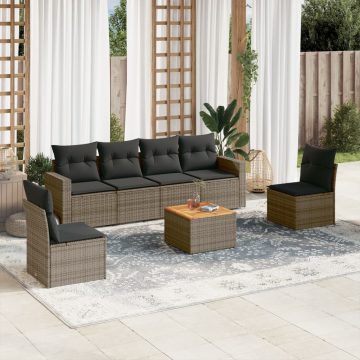   7 részes szürke polyrattan kerti ülőgarnitúra párnákkal