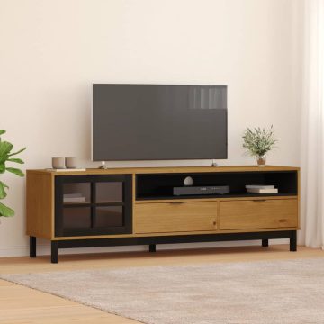   FLAM tömör fenyőfa TV-szekrény üvegajtóval 158 x 40 x 50 cm