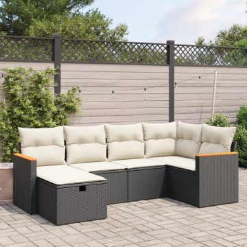   6 részes fekete polyrattan kerti ülőgarnitúra párnákkal
