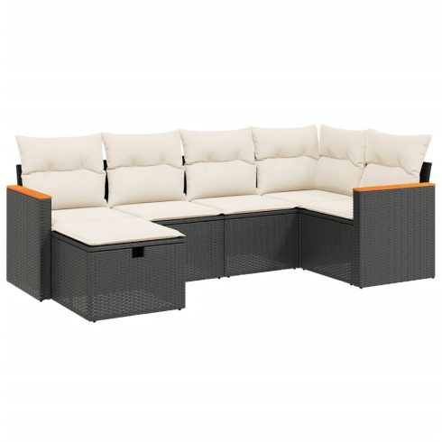 6 részes fekete polyrattan kerti ülőgarnitúra párnákkal