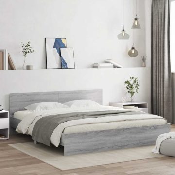   Szürke sonoma színű ágykeret fejtámlával és LED-del 200x200 cm